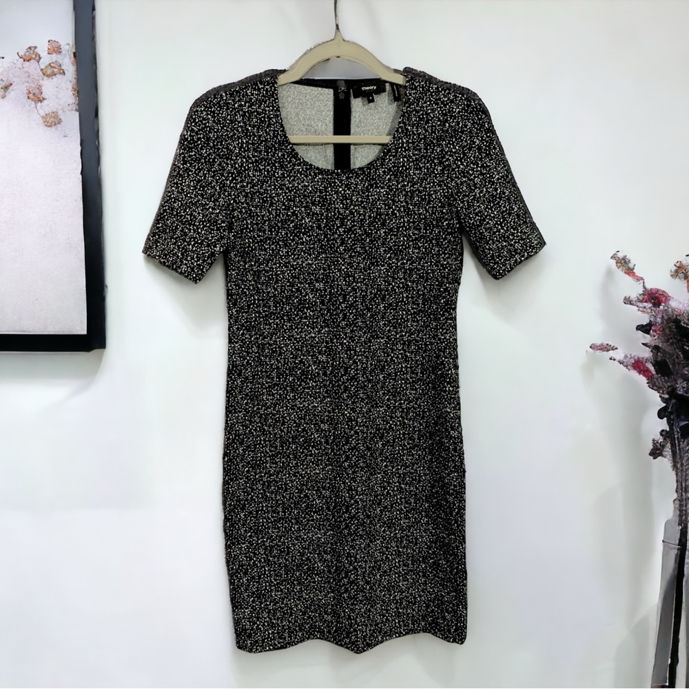 Theory Black Contrast Speckled Amstead Knit Stretchy Sheath Dress Women’s 0